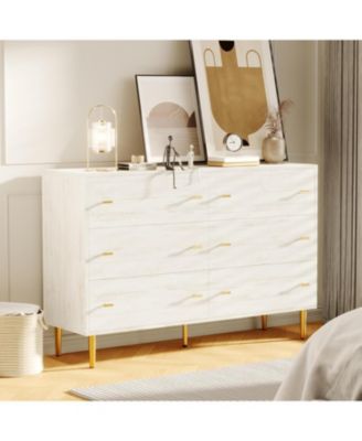 Farmhouse 6 Drawer Dresser, 47.2" Wide Rustic Wood Chest with Bar Handles, Vintage Storage Organizer for Bedroom, Hallway