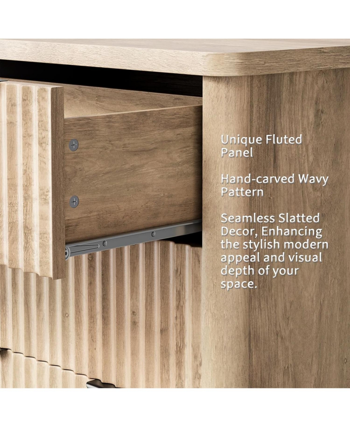 Gaomon Fluted 6-Drawer Dresser, Modern Wood Storage Chest with Smooth Top, Sturdy Clothes Organizer for Bedroom, Living Room, or Hallway