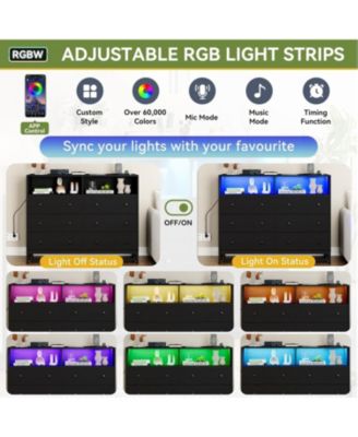 Large-Capacity 6-Drawer Wood Storage Cabinet with LED Lights, Modern Dresser