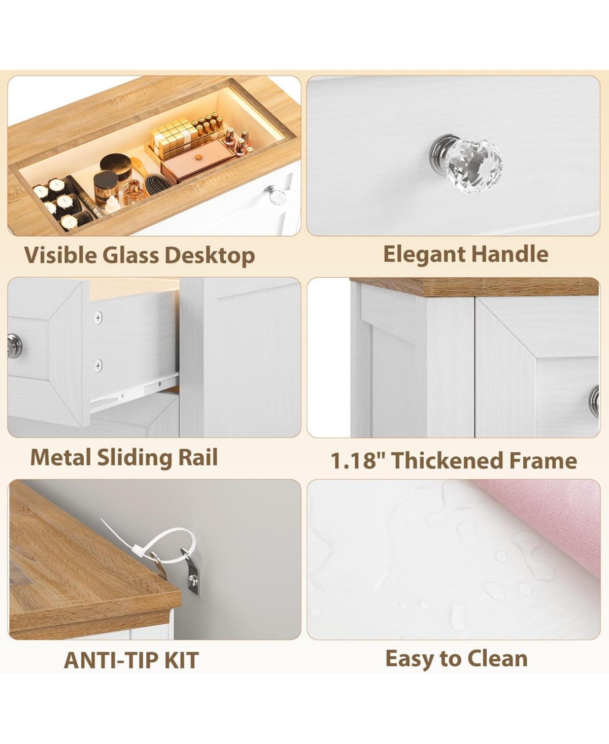 Gaomon 4-Drawer Nightstand with Led light, glass top, and sleek white finish—perfect for bedrooms, living rooms, or entryways.