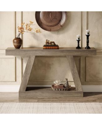 Farmhouse Console Table, 55-Inch Rustic Sofa Table with Storage, Industrial Wooden Entryway Table for Hallway, Living Room