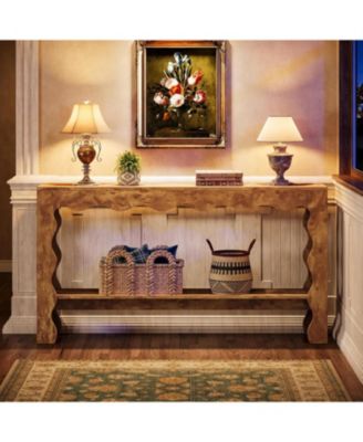 63" Narrow Long Entryway Table, 2-Tier Modern Farmhouse Entry Table, Light Brown