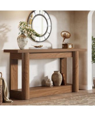 63-Inch Farmhouse Console Table, Narrow Long Sofa Table Behind Couch, 2-Tier Storage Entryway Furniture
