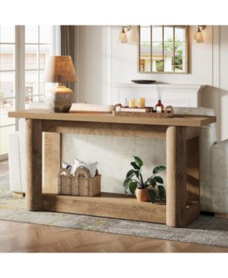 63-Inch Farmhouse Console Table, Narrow Long Sofa Table Behind Couch, 2-Tier Storage Entryway Furniture