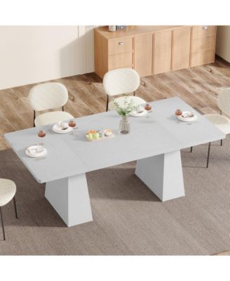 63-Inch Dining Table with Double Pedestal Base, Modern Kitchen Tabl, Espresso Brown