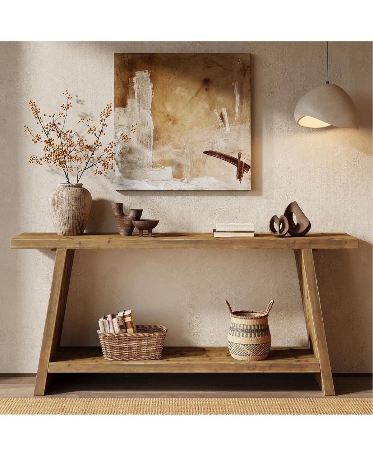 Tribesigns 70.9" Solid Wood Console Table, Narrow Long Sofa Table with 2-Tier Storage, Farmhouse Entryway Table