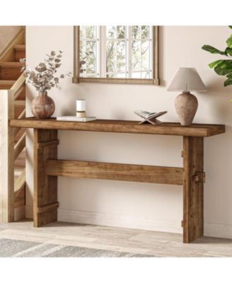 Solid Wood Console Table for Entryway, 63-Inch Long Farmhouse Sofa Table Behind Couch
