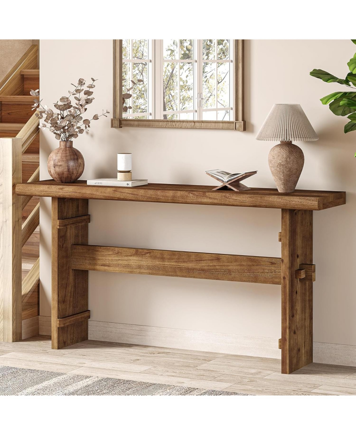 Tribesigns Solid Wood Console Table for Entryway, 63-Inch Long Farmhouse Sofa Table Behind Couch