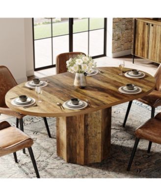 Oval Dining Table for 4-6 People, 55-Inch Kitchen Table with Rounded Edge Tabletop (No Chairs Included)