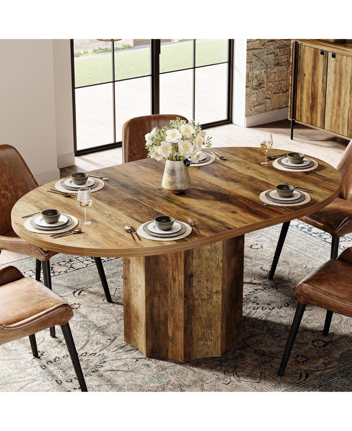 Tribesigns Oval Dining Table for 4-6 People, 55-Inch Kitchen Table with Rounded Edge Tabletop (No Chairs Included)