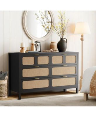 Rattan Dresser for Bedroom with Metal Handles