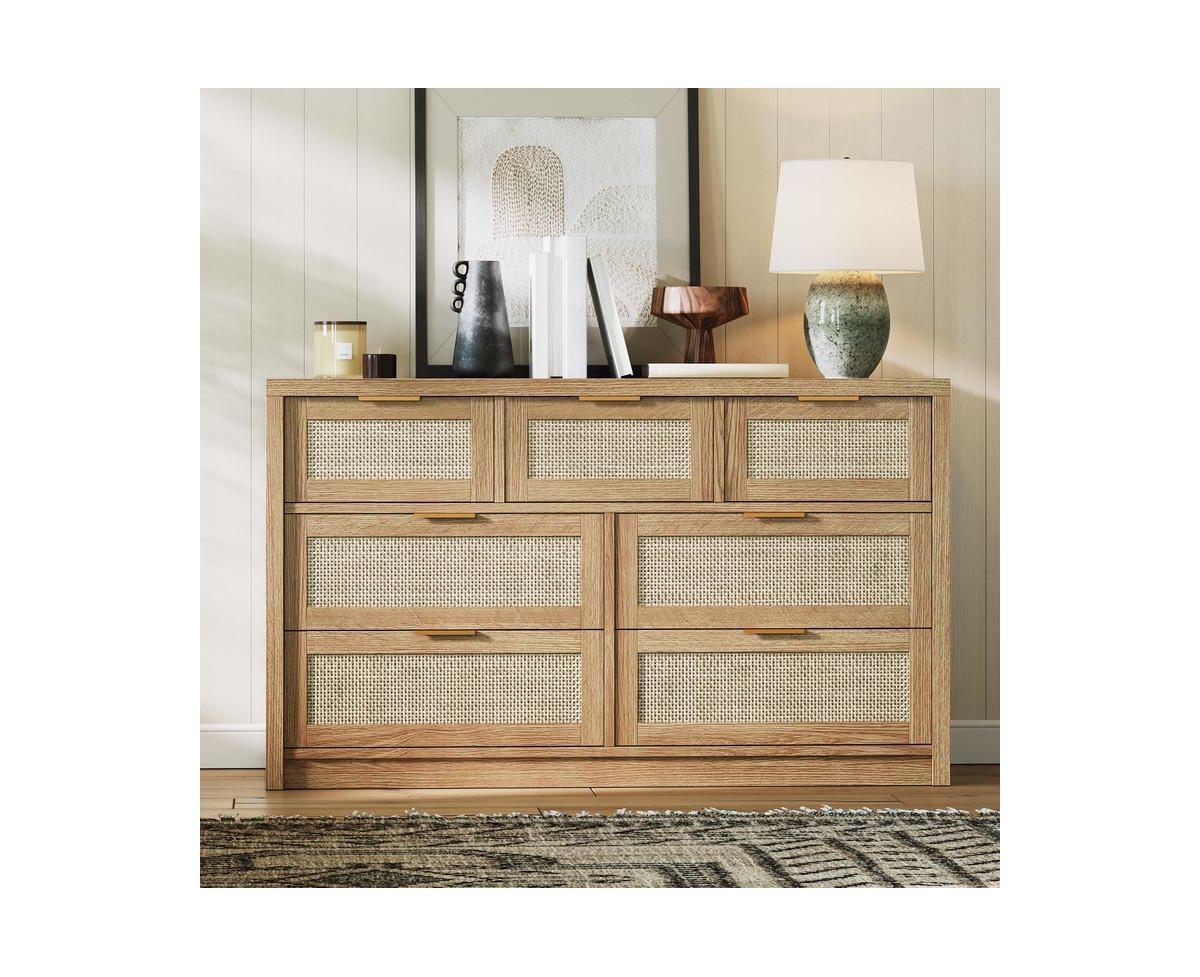 gaomon Rattan 7 Drawers Dresser for Bedroom