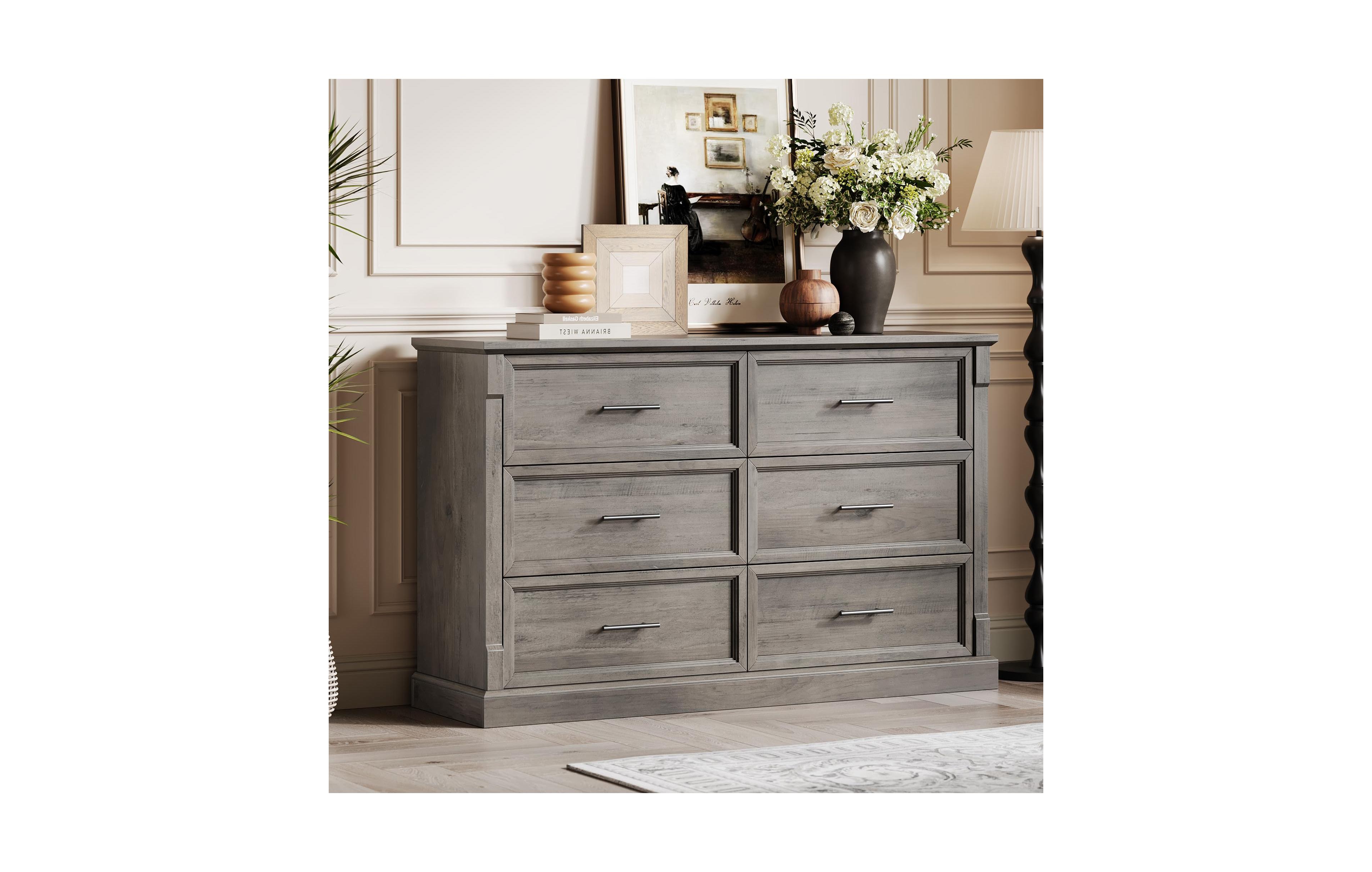 Gaomon Farmhouse 6 Drawer Dresser for Bedroom, Rustic Chest of Drawers with Metal Handles, Large Double Dresser Tv Stand