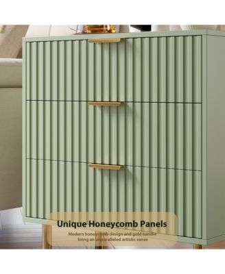 Fluted 3 Drawer Storage Dresser, Tall Modern Chest with Ample Deep Drawers and Wide Top