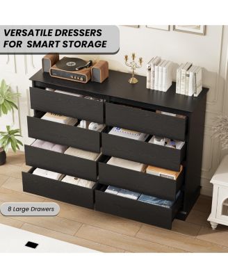 8 Drawer Dresser for Bedroom, Wide Wooden Chest of Drawers with Wide Top
