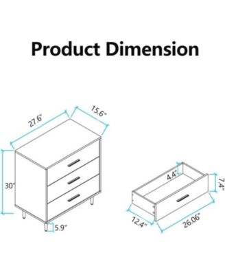 Modern White Chest of Drawers, 3 Drawer Dresser with Gold Handles and Legs