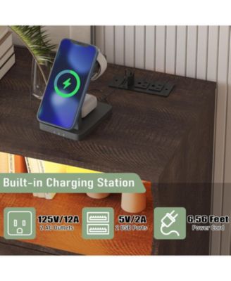 8-Drawer Bedroom Dresser with Charging Station & LED Lights, Modern Wide Wooden Chest for Bedroom Living Room Hallway Entryway