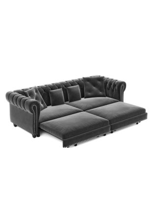 89" Sleeper Sofa Bed, King Size Velvet Pull-Out Couch with Chaise Lounge & Ottoman, 3-in-1 Tufted Sofa for Living Room