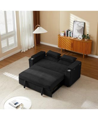 67" Pull-Out Sleeper Sofa Bed with USB Port & Cup Holders, Convertible Loveseat with Adjustable Backrest for Small Spaces-Maison Boucle
