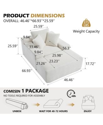 67 Inch White Velvet Chaise Lounge Chair with 9.9 Inch Wide Armrests and Deep Seat for Living Room