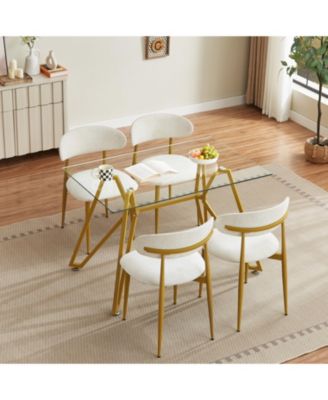 47.3" rectangular glass dining table with sturdy metal legs, modern design, seats 1–6 people, perfect for home or kitchen dining.