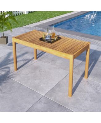 Classic Patio Solid Wood Dining Table – Durable Acacia Wood, Light Teak Finish, Weather-Resistant, Includes 1 Table with Installation Kit