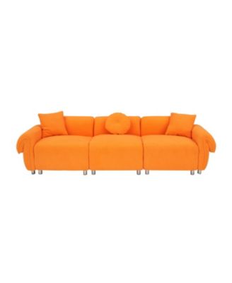 Orange Teddy Velvet Sofa with 3 Pillows