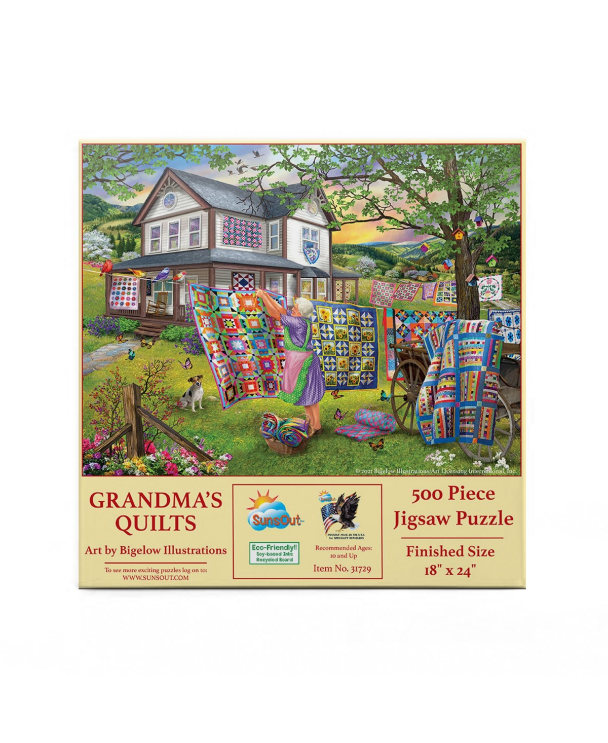 SunsOut Grandma's Quilts 500 piece Jigsaw Puzzle for Adults
