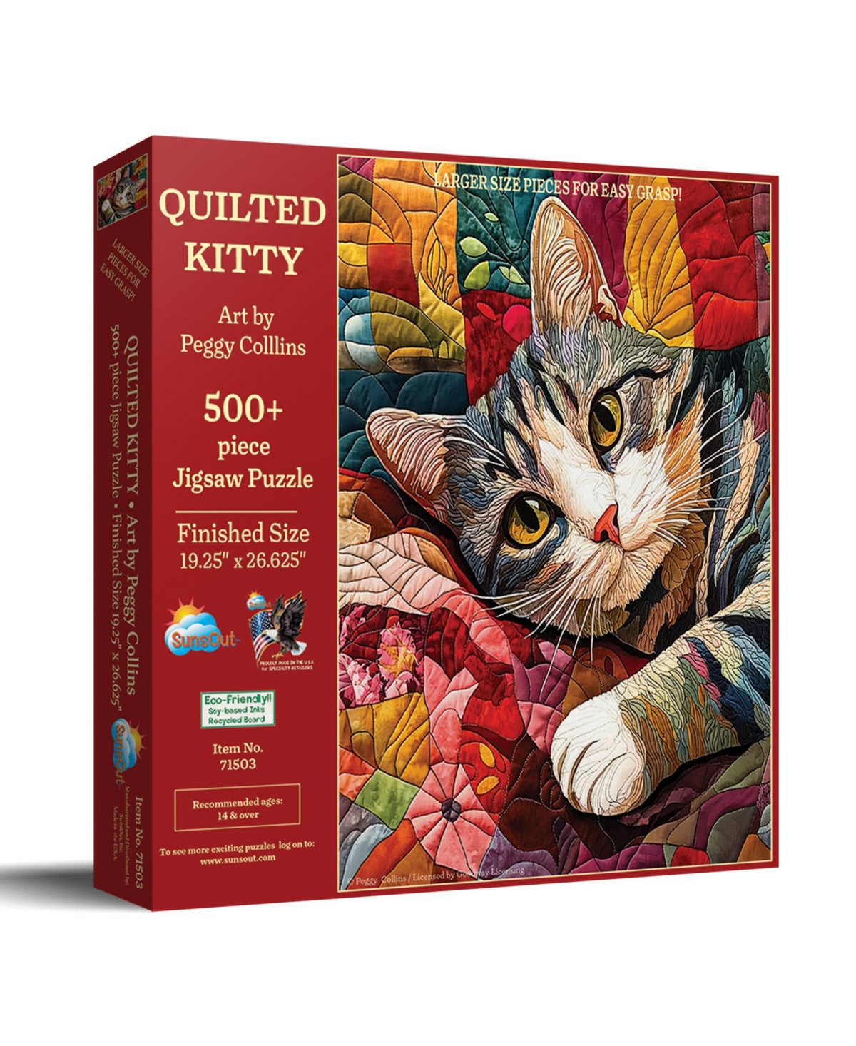 SunsOut Quilted Kitty 500 piece Jigsaw Puzzle for Adults Large Pieces