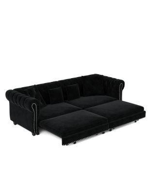 89" Sleeper Sofa Bed, King Size Velvet Pull-Out Couch with Chaise Lounge & Ottoman, 3-in-1 Tufted Sofa for Living Room
