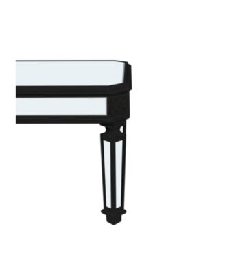 Silver Mirrored Coffee Table Black Carved Wood Rectangle Glass Tea Table