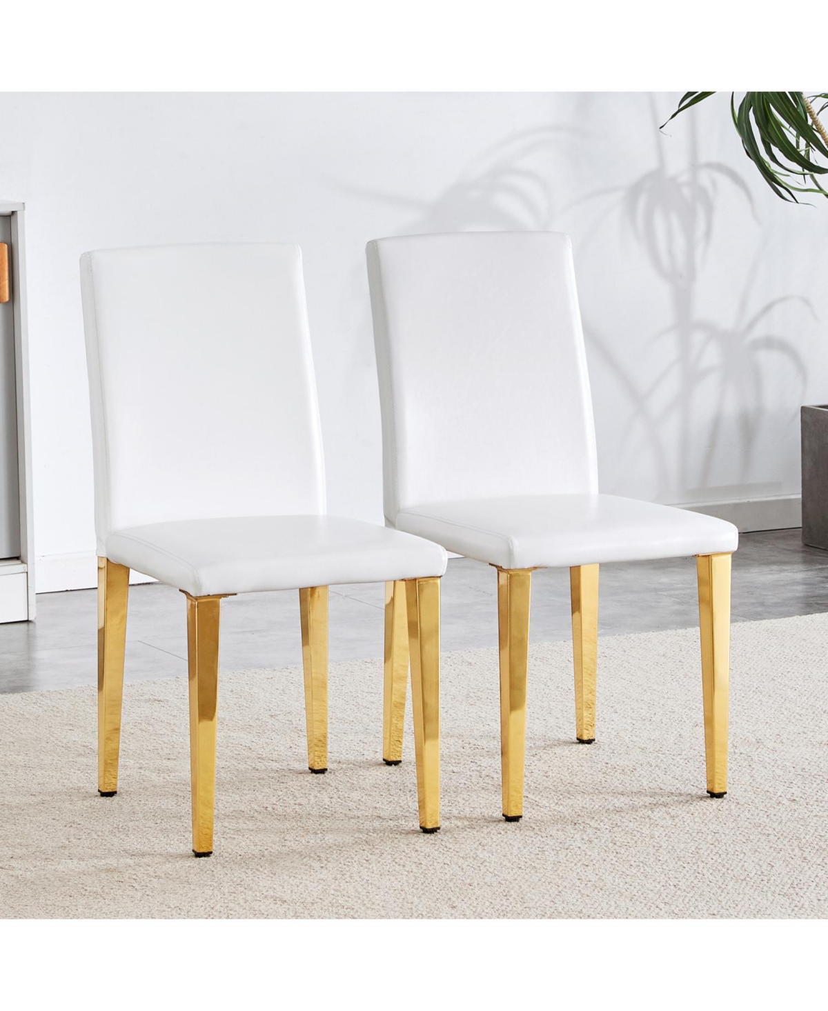 Streamdale Furniture White Pu Leather Chairs, Gold Legs (Set of 2)
