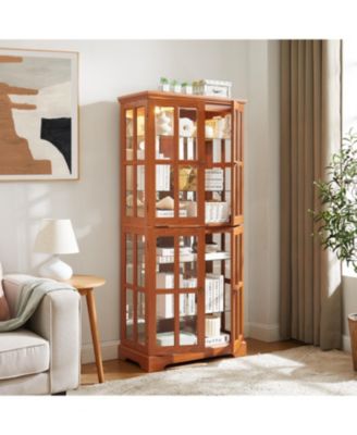 Vintage Curio Cabinet - Glass Doors, Adjustable Shelves, Dark Oak