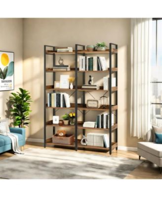 Streamdale 6-Tier Industrial Bookshelf, 67" Open Shelf Bookcase, Metal Frame, Brown