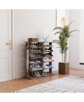 Streamdale 7-Tier Shoe Rack Organizer with Hooks, Entryway Shoe Tower, Rustic Gray
