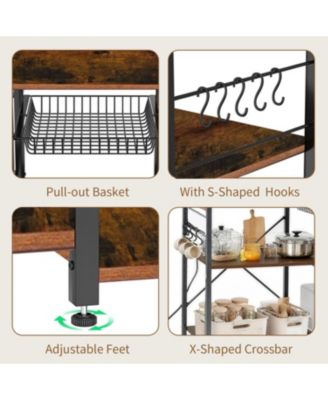 Streamdale Bakers Rack with Power Outlet, Microwave Stand, Coffee Bar, Kitchen Shelf (Brown)