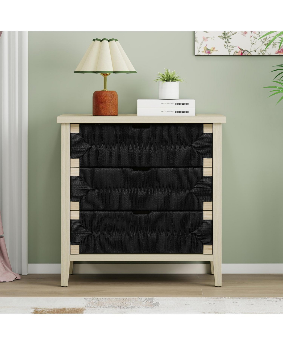 Streamdale Furniture Streamdale 3 Drawer Buffet Sideboard - Woven Rope Drawers