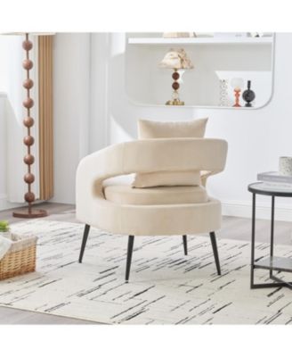Streamdale Velvet Open Back Accent Chair with Metal Legs, Beige