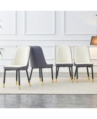 Streamdale Modern Dual Tone PU Leather Dining Chair, Black Legs, Set of 4