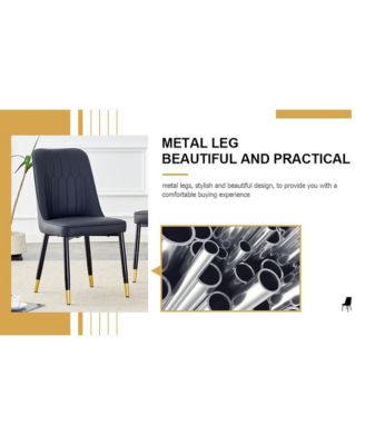 PU Leather Dining Chairs, Black Metal Legs, Set of 4 (Black/PU)