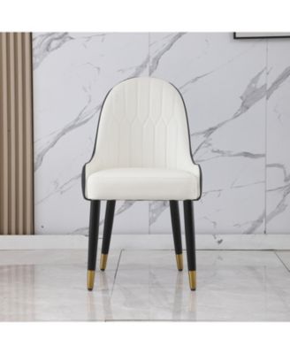 Black Leather Desk Chair with Metal Legs (Set of 2