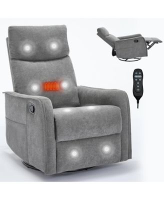Streamdale Heat Massage Manual Recliner Chair with Rocker and Swivel in Fabric for Living Room, Grey
