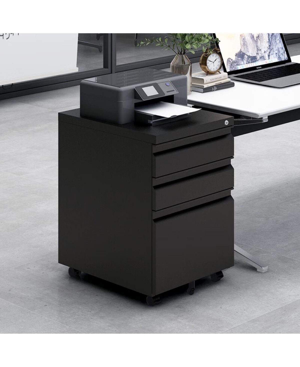 Streamdale Furniture 3-Drawer Mobile Locking File Cabinet (Black)