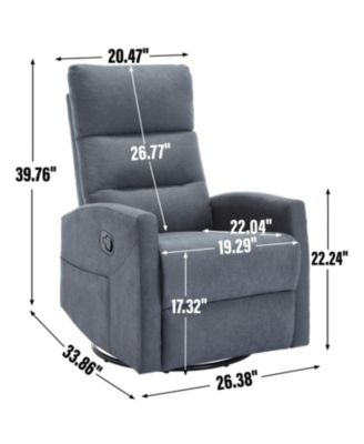 Manual Recliner Chair with Rocker and Swivel in Fabric for Living Room