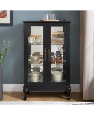  Lighted Curio Cabinet with Glass Doors & Adjustable Shelves - Black