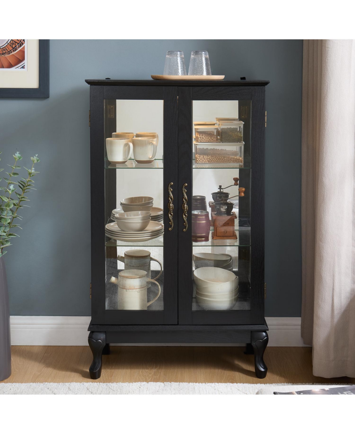Streamdale Furniture Lighted Curio Cabinet with Glass Doors & Adjustable Shelves - Black