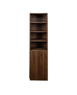 70.87" Display Cabinet, 4-Tier Shelf, 3 Drawers, Modern Wooden Bookshelf