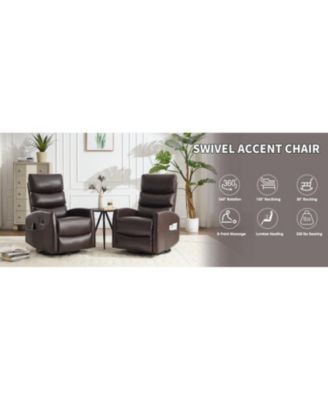 Heat Massage Rocker Swivel Recliner Chair, Brown