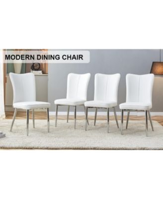 Streamdale White PU Dining/Office Chairs (4-Piece) - Silver Legs