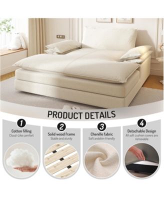 Oversized Double Chaise Lounge, Deep Seat, Chenille Sofa, Large Pillows,